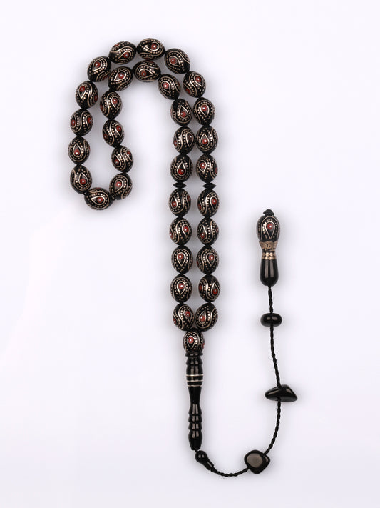 Gümüş İşlemeli Erzurum Oltu Taşı Tesbih