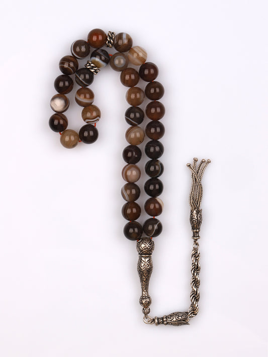 Gümüş Malzemeli Akik Doğal Taş Tesbih