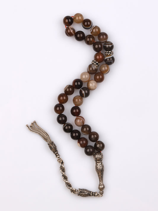 Gümüş Malzemeli Akik Doğal Taş Tesbih