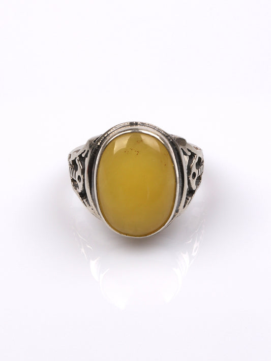 Damla Kehribar Taşlı Gümüş Yüzük